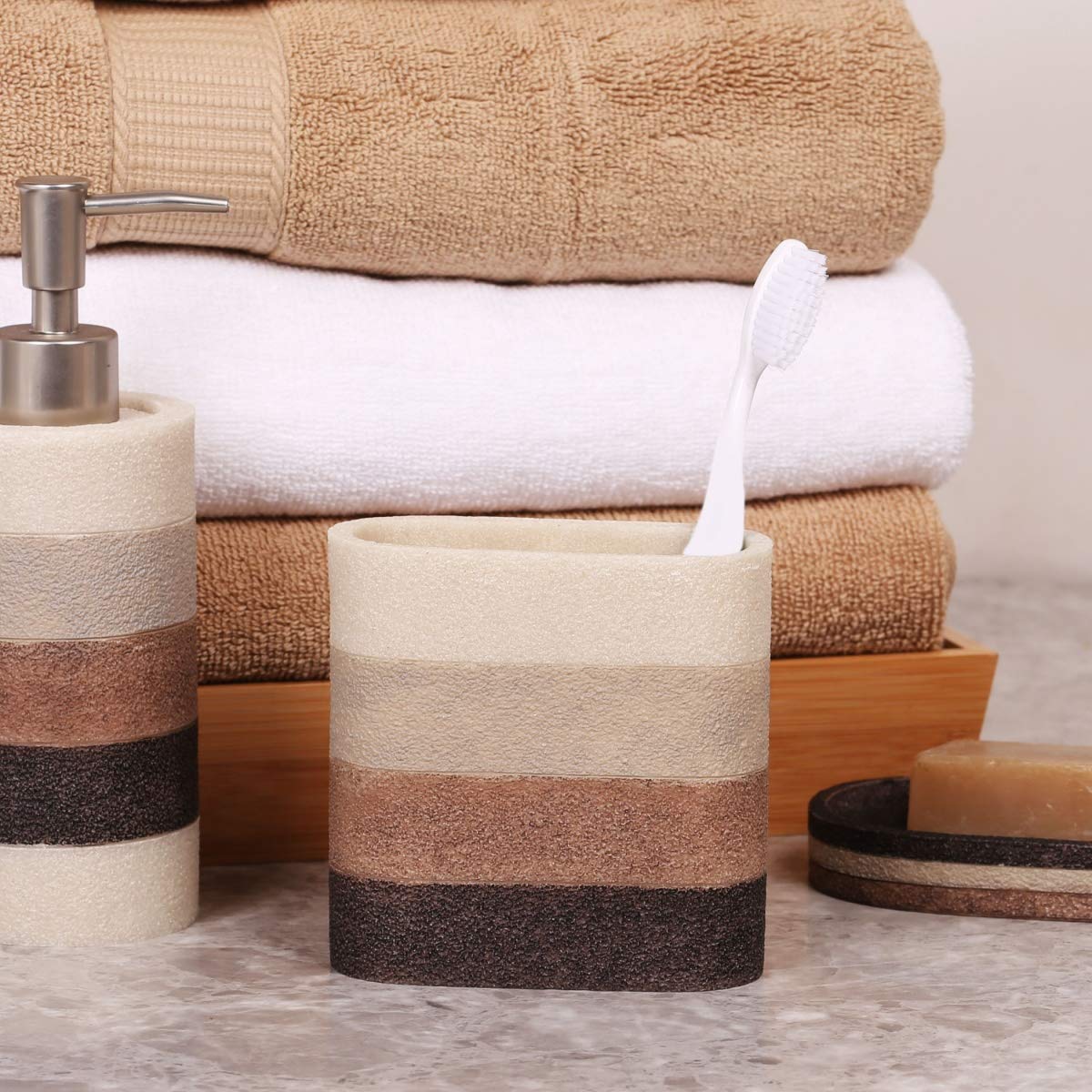 Home Centre Hudson  Brown Textured Polyresin Tooth Brush Holder