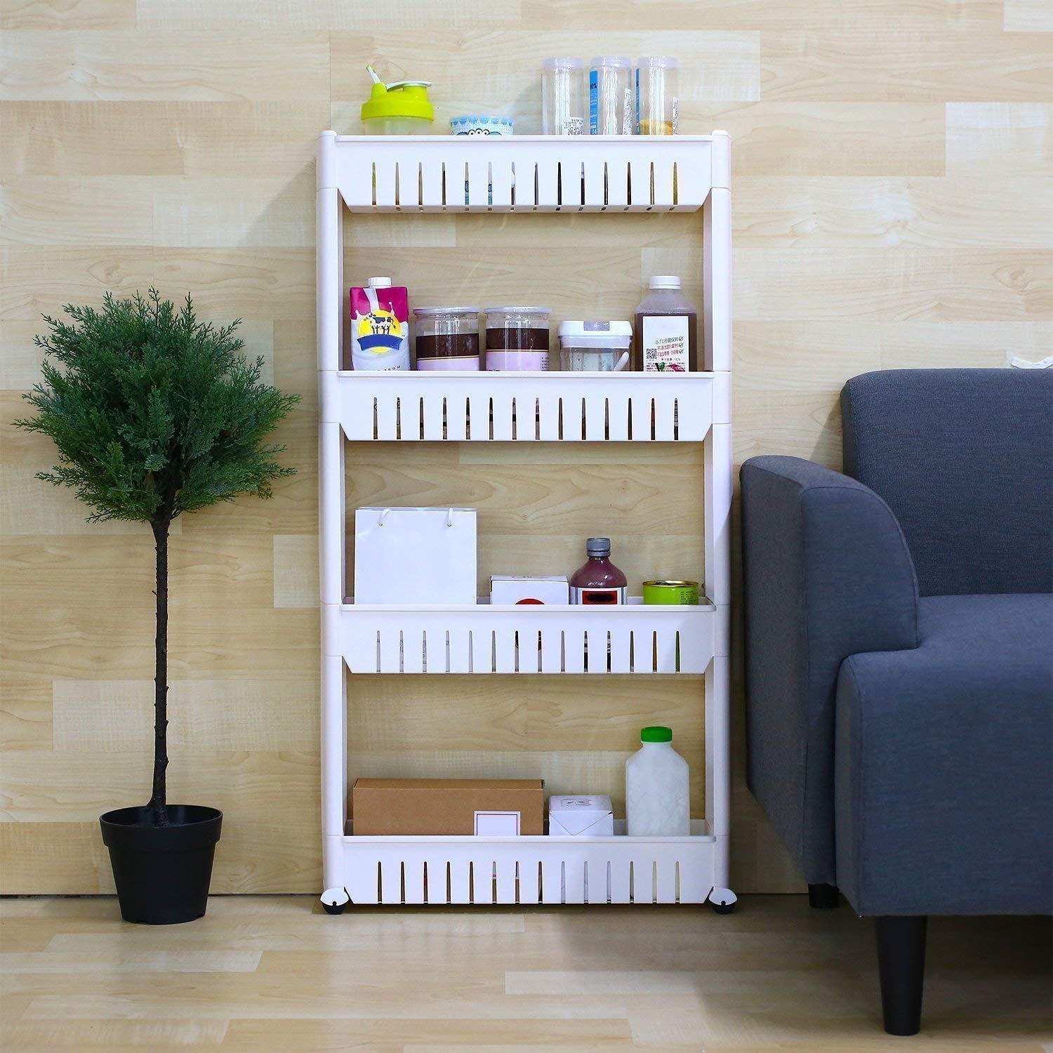 Anantjeet 4Tier Slim Rolling Storage Cart Organiser On Wheels | SpaceSaving, Multipurpose | For Kitchen, Bathroom, Laundry, Pa