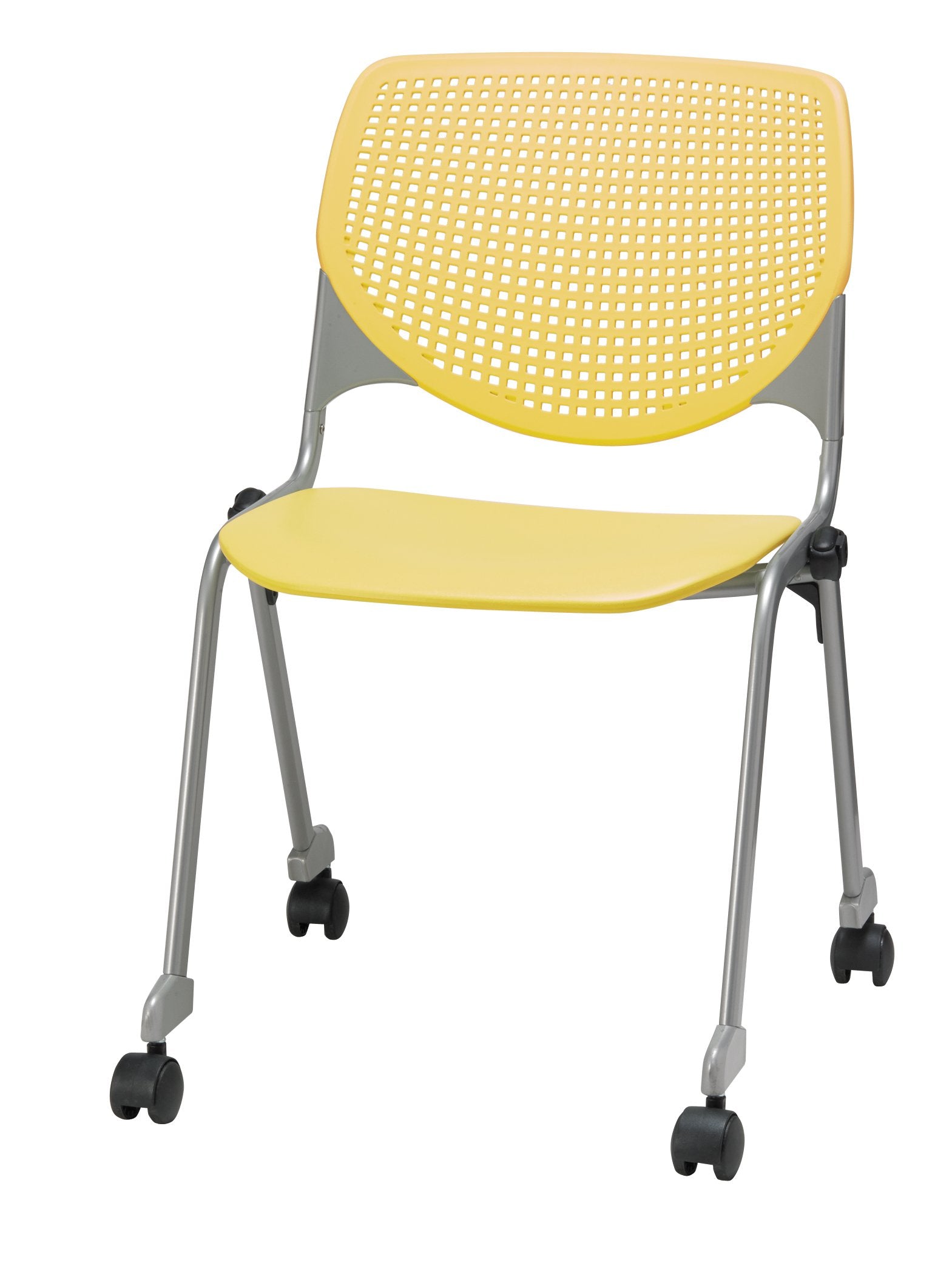 Kfi Seating Poly Stack Chair With Casters And Perforated Yellow