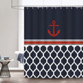 Bonhause Nautical Anchor Shower Curtain with 12 Hooks Navy Blue Geometric Decorative Bath Curtain 72 x 72 Inch Polyester Fabric 