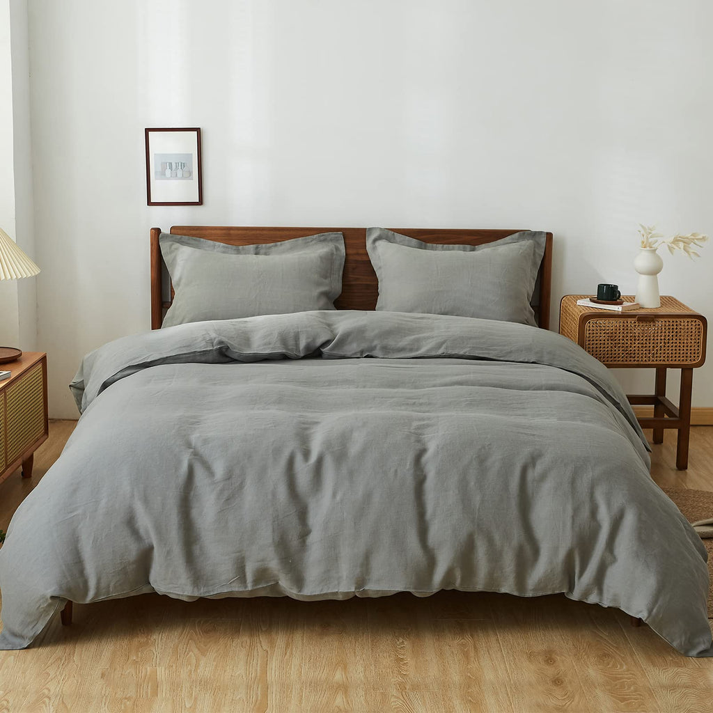 Simple&Opulence 100% Linen Duvet Cover Set, 3 PCS Pure Natural French Flax Ultimate Grey Duvet Cover King Size, Breathable Soft 
