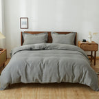 Simple&Opulence 100% Linen Duvet Cover Set, 3 PCS Pure Natural French Flax Ultimate Grey Duvet Cover King Size, Breathable Soft 