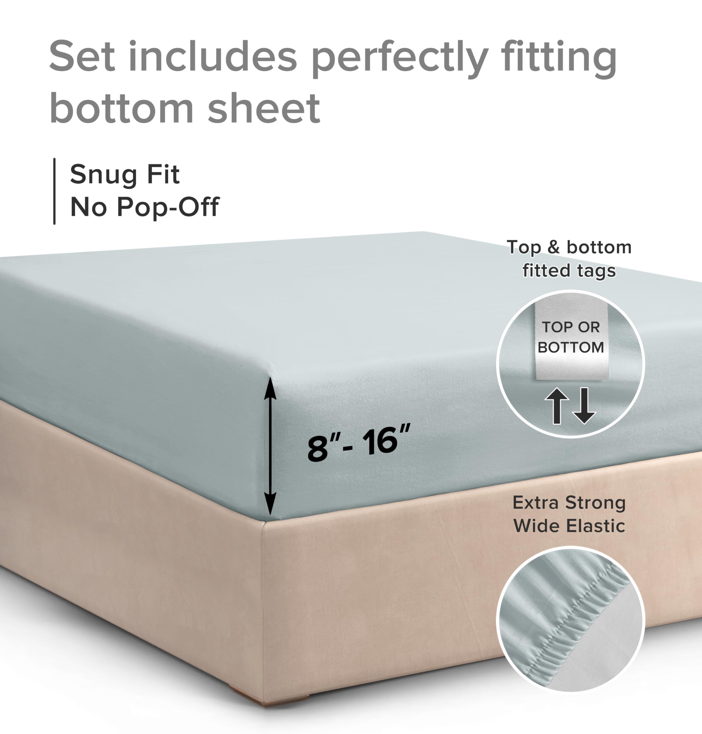 Twin Size Fitted Bed Sheet - Hotel Luxury Single Fitted Bottom Sheet Only - Fits Mattress Between 8 To 16 Inches - Deep Pockets, Extra Soft And Wrinkle Free - Easy-Fit, Breathable & Cooling - Ice Blue