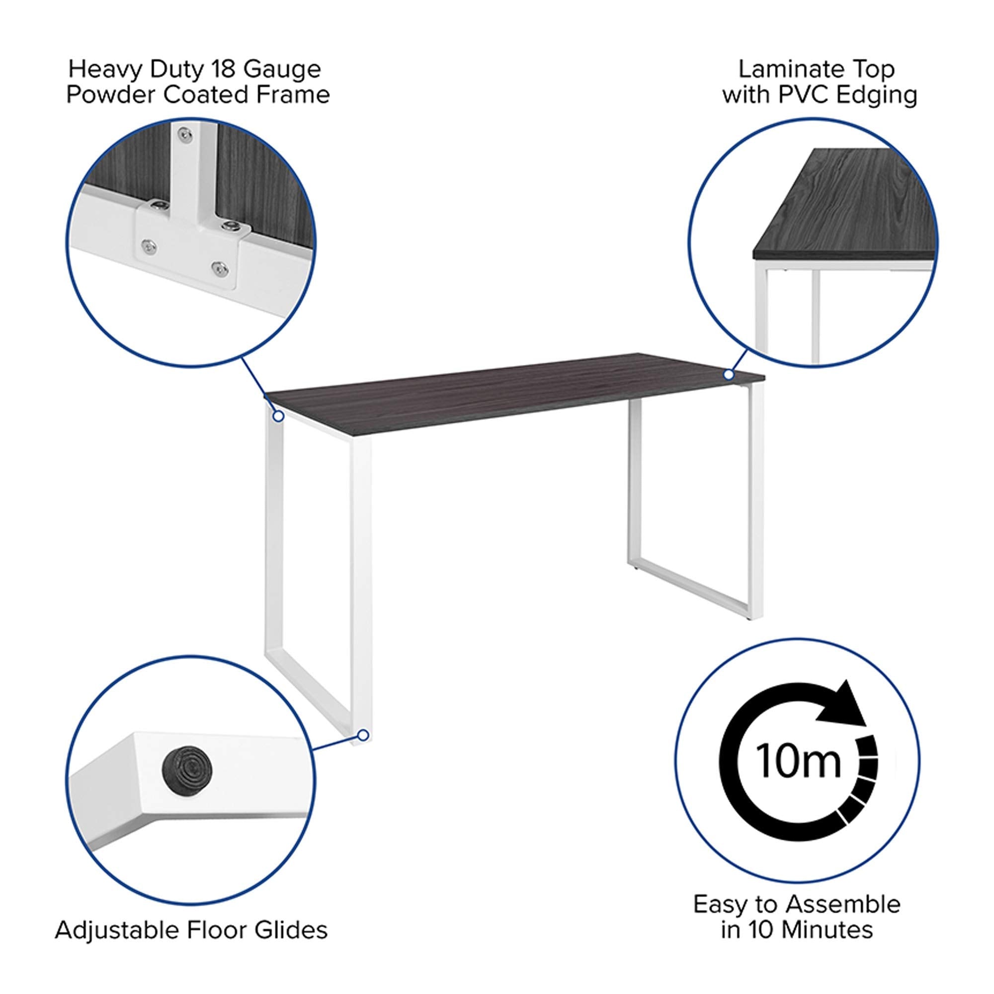 Flash Furniture Kimberly Modern Commercial Grade Desk Industrial Style Computer Desk Sturdy Home Office Desk - 55&quot; Length (Rustic Gray)