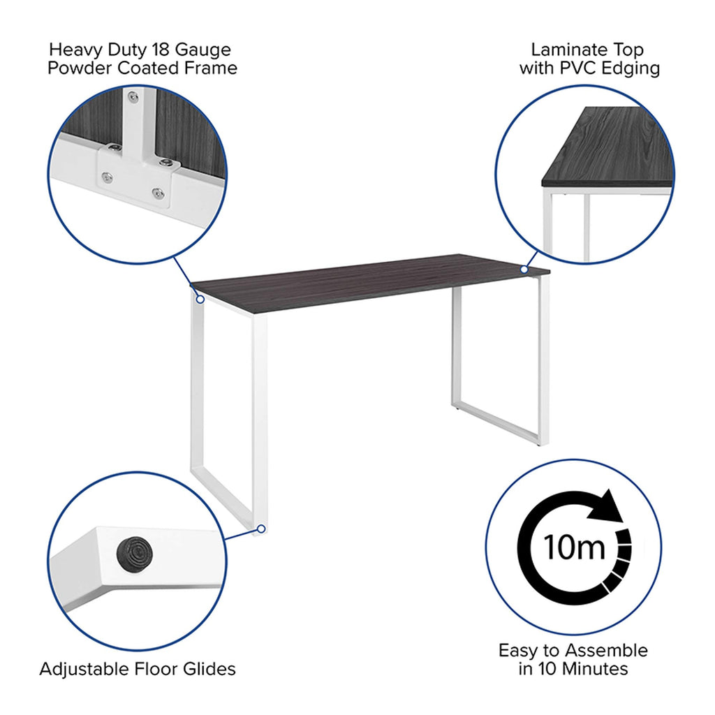 Flash Furniture Kimberly Modern Commercial Grade Desk Industrial Style Computer Desk Sturdy Home Office Desk - 55" Length (Rustic Gray)
