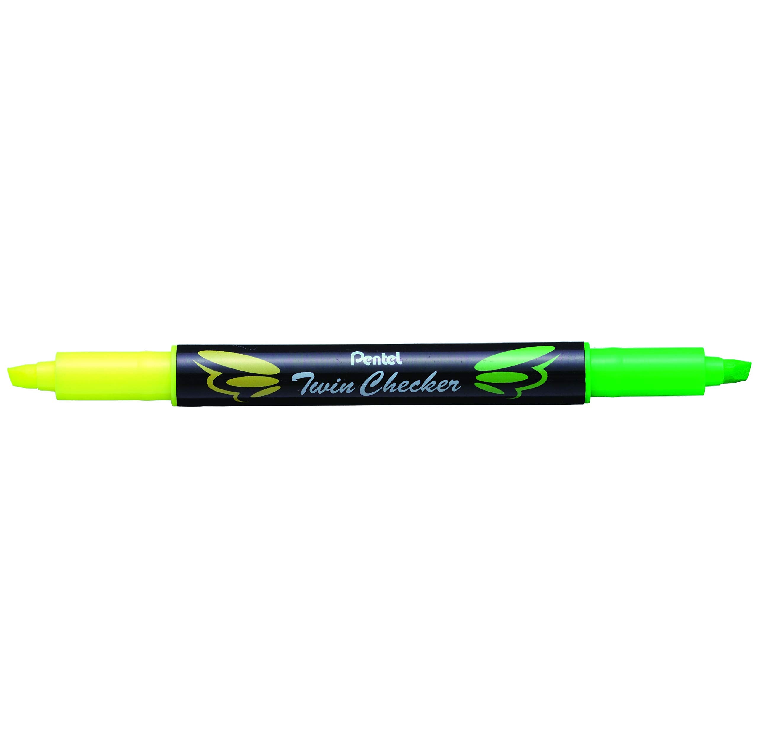 Pentel Twin Checker Dual-Tip Highlighter, Chisel Tip, Yellow/Green Ink, Pack Of 12 (Slw8-Gk)