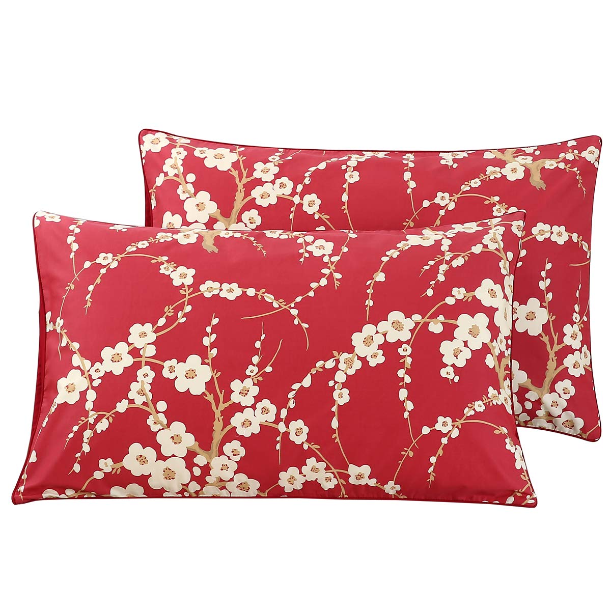 Winlife 100% Cotton Pillowcases 1000 Thread Count Floral Printed Pillow Cases Set Of 2 Pillow Cover Red (Queen 20X30', White Pl