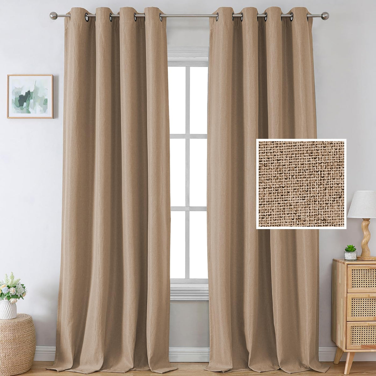 H.Versailtex Linen Blackout Curtains 96 Inches Long For Bedroom/Living Room Thermal Insulated Grommet Curtain Drapes Primitive L