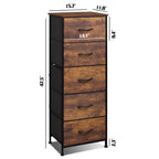 Wlive Fabric Dresser, 5-Drawer Tall Dresser For Bedroom, Storage Organizer With Fabric Bins, Wood Top, Sturdy Steel Frame, Chest Of Drawers For Closet, Hallway, Rustic Brown Wood Grain Print