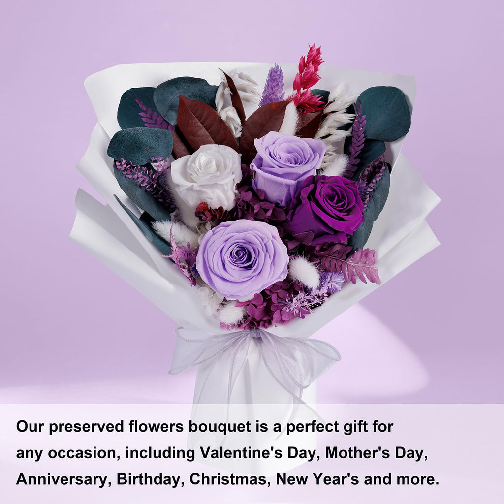 Preserved Flowers Bouquets, Purple Flowers, Flowers For Delivery Prime, Natural Real Long Lasting Roses And Flowers, Rose Bouque