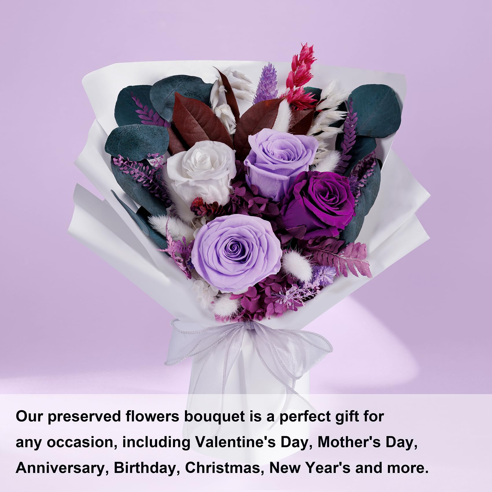 Preserved Flowers Bouquets, Purple Flowers, Flowers For Delivery Prime, Natural Real Long Lasting Roses And Flowers, Rose Bouque