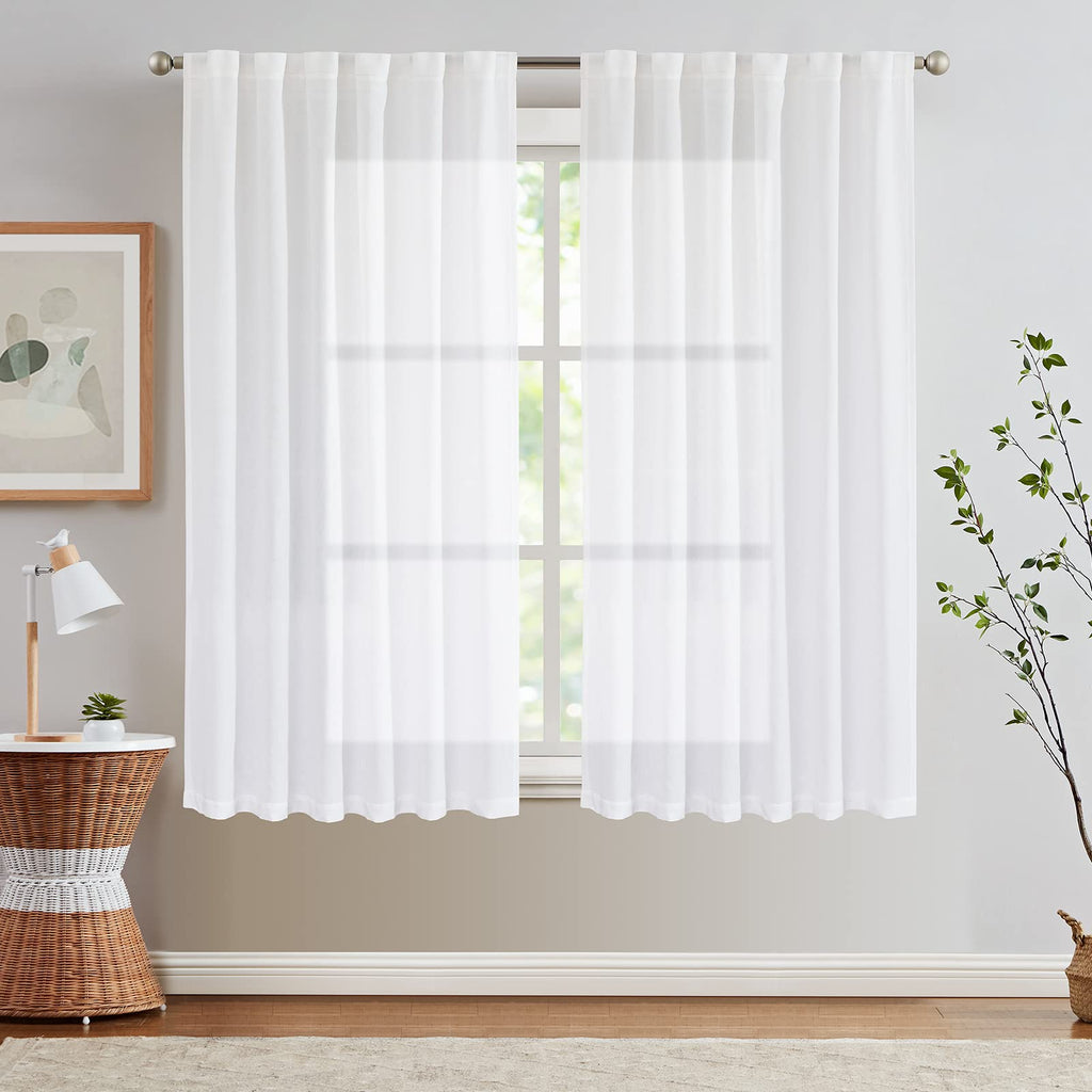 Jinchan Linen White Curtains 72 Inches Long For Living Room Farmhouse Rod Pocket Back Tab Light Filtering Window Drapes For Bedroom 50X72 Off White 2 Panels