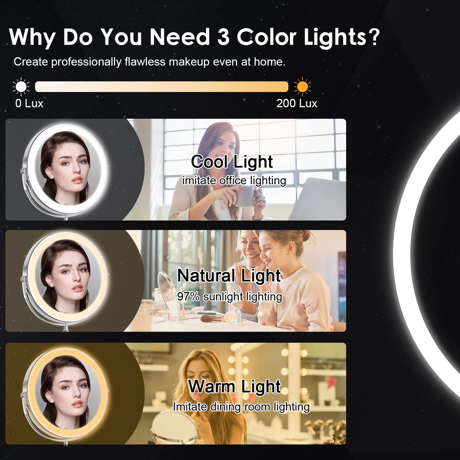 Lighted Makeup Mirror, 8' Rechargeable Double Sided Magnifying Mirror With 3 Colors, 1X/10X 360 Rotation Touch Screen Vanity Mi