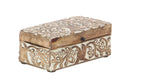 Deco 79 Mango Wood Floral Decorative Box Decorative Keepsake Boxes With Hinged Lid, Set Of 3 Storage Boxes 8'', 10'', 12''W, Bro