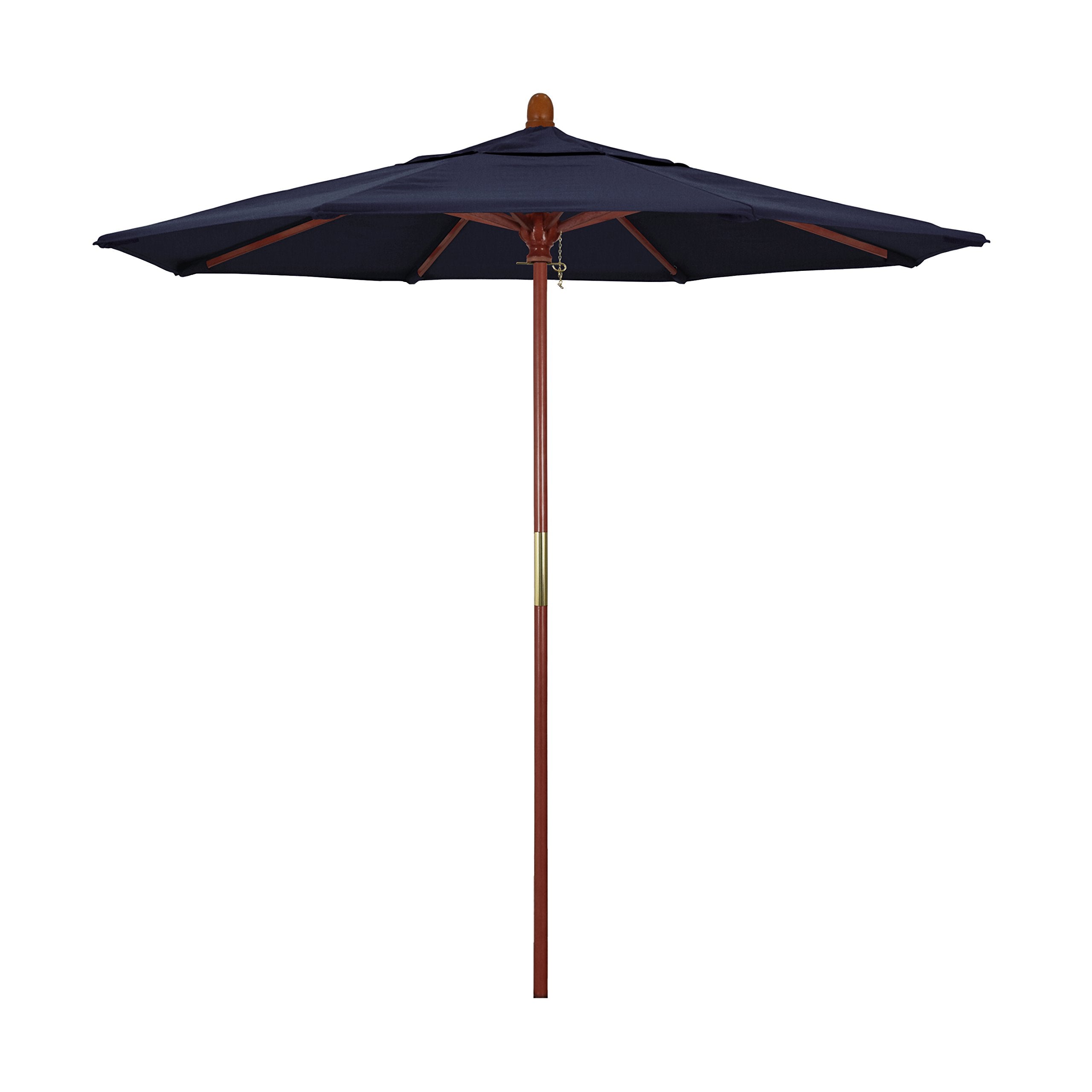 California Umbrella 7.5' Rd. Wooden Market Umbrella, Push Open Pin Stop , Sunbrella Navy