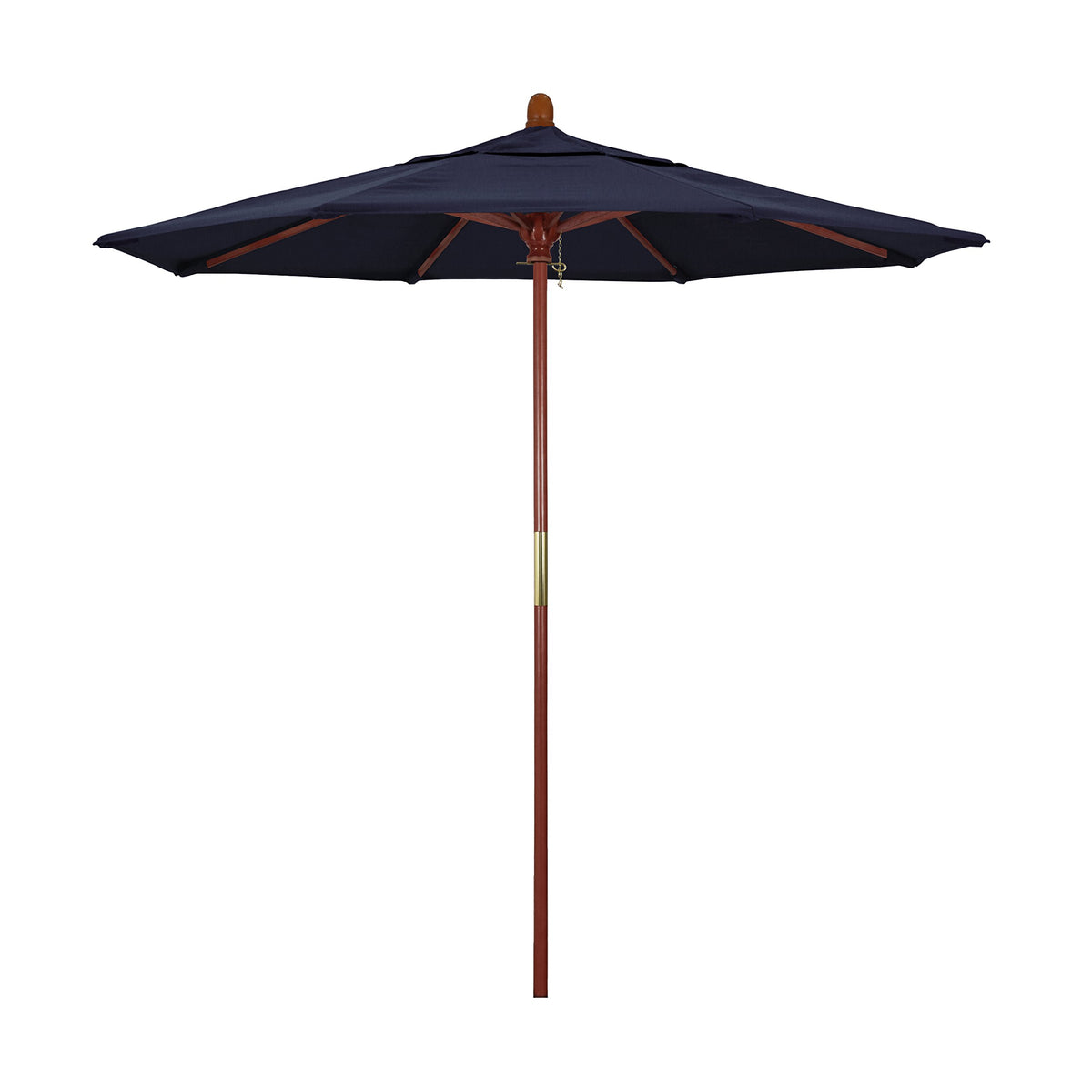 California Umbrella 7.5' Rd. Wooden Market Umbrella, Push Open Pin Stop , Sunbrella Navy