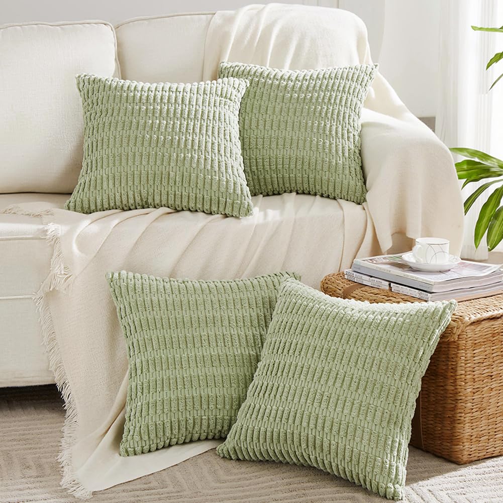 Fancy Homi 4 Packs Sage Green Decorative Throw Pillow Covers 22X22 Inch For Living Room Couch Bed Sofa, Rustic Farmhouse Boho Ho