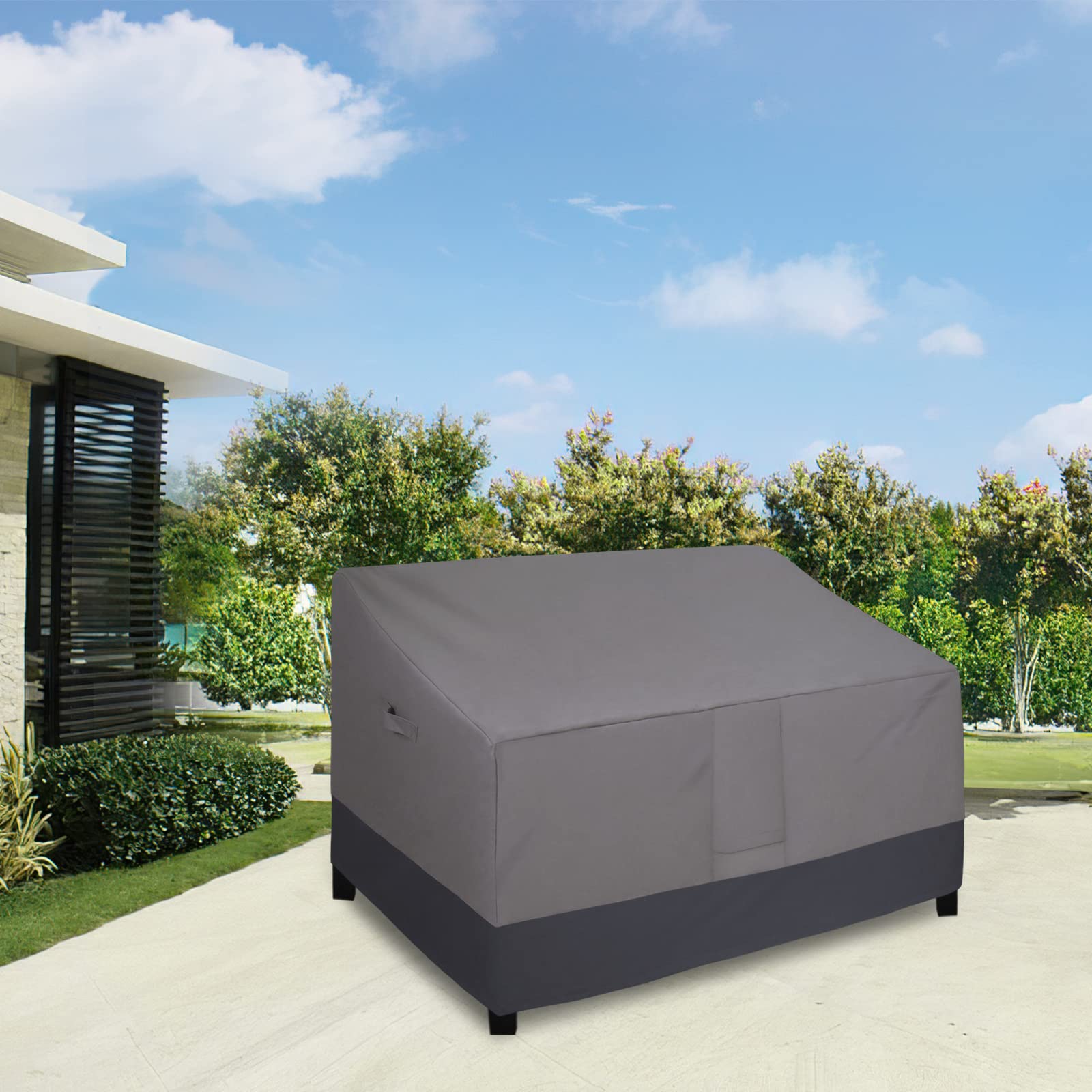 Easy-Going Waterproof Outdoor Sofa Cover, Heavy Duty 2 Seater Outdoor Loveseat Cover, Windproof Patio Furniture Cover With Air Vent (60Wx35Dx35H Inch, Gray/Dark Gray)