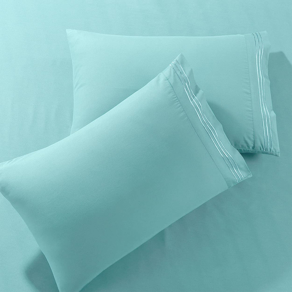 Pure Bedding Pillow Cases King 2-Pack, Aqua] - Hotel Luxury Pillow Case - Sateen Weave, Premium Microfiber - Soft And Breathable