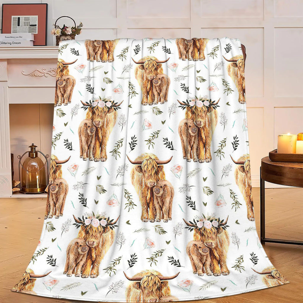 Highland Cow Print Blanket 50X60Inch Farm Animal Cow Gifts Throw Blankets Soft Cozy Fleece Plush Warm Flannel Bedding Blanket Fo
