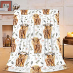 Highland Cow Print Blanket 50X60Inch Farm Animal Cow Gifts Throw Blankets Soft Cozy Fleece Plush Warm Flannel Bedding Blanket Fo