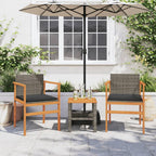 vidaXL Patio Chairs 2 Pcs with Cushions Gray Poly Rattan/Wood, 21.7"x21.7"x30.7", Max Load 242.5 lb