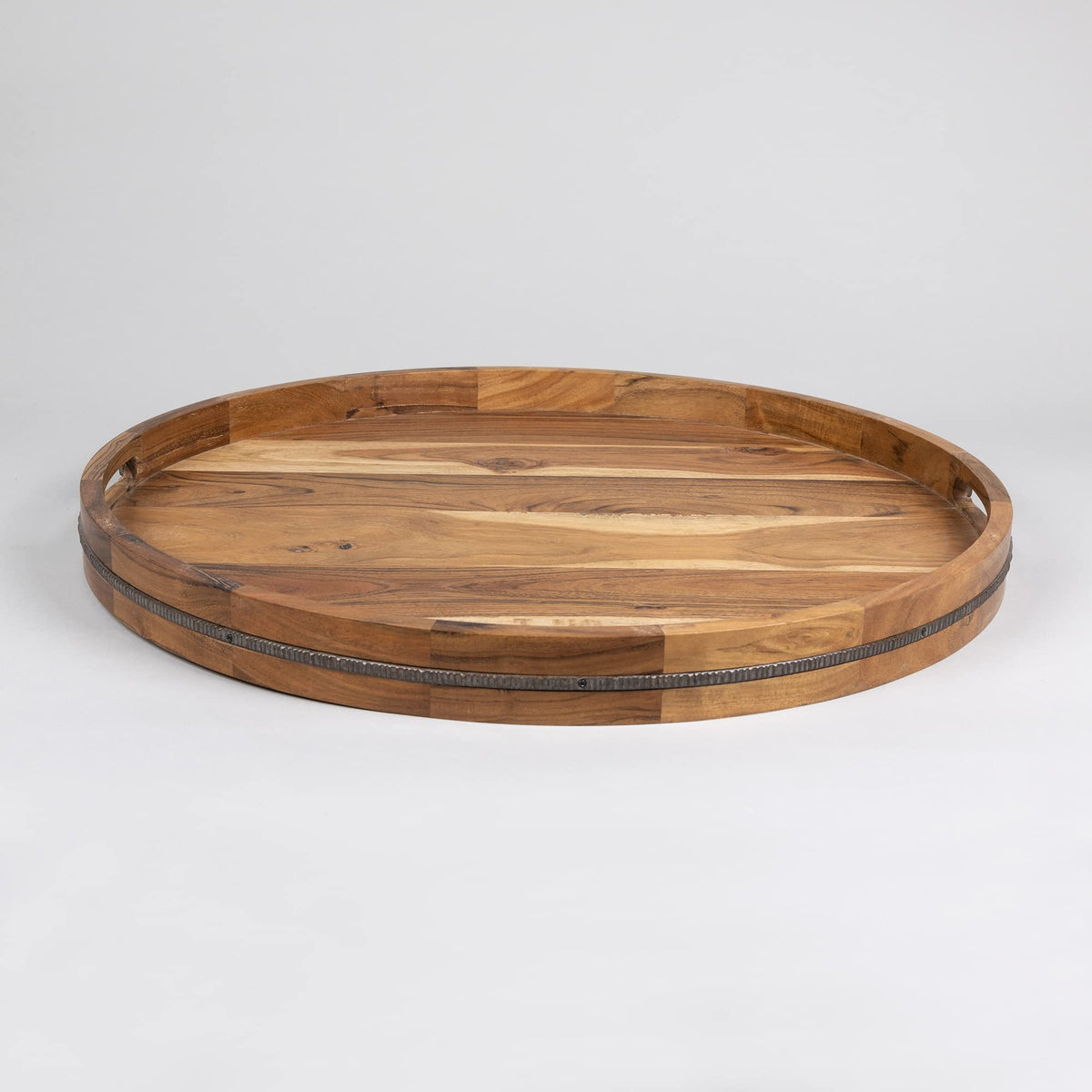 Stratton Home Decor Acacia Wood & Iron Tray Tabletop, Natural Wood