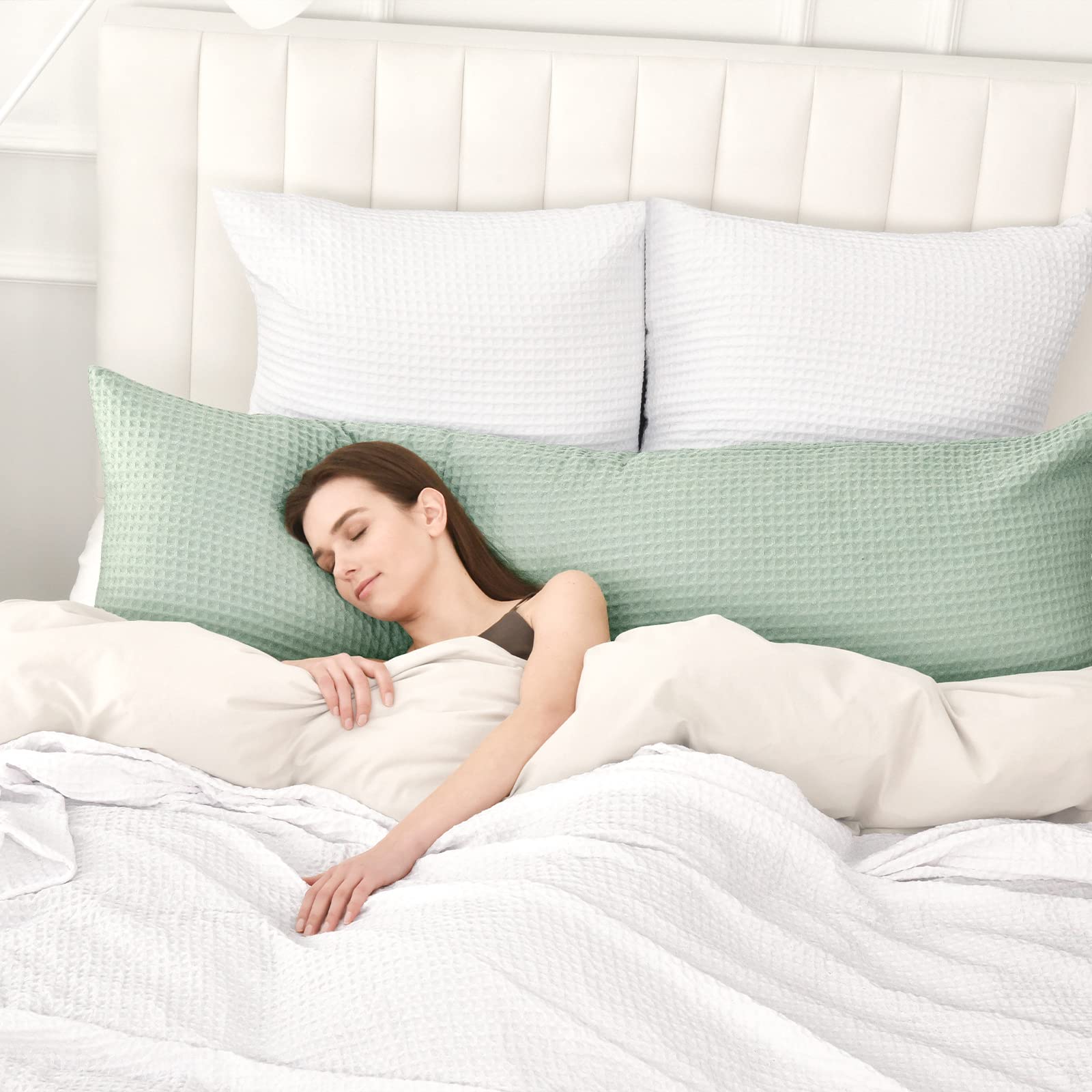 Phf Ultra Soft Waffle Body Pillowcase, Sage Green, 20' X 54', Polyester, Breathable, Skin-Friendly, Zipper Closure