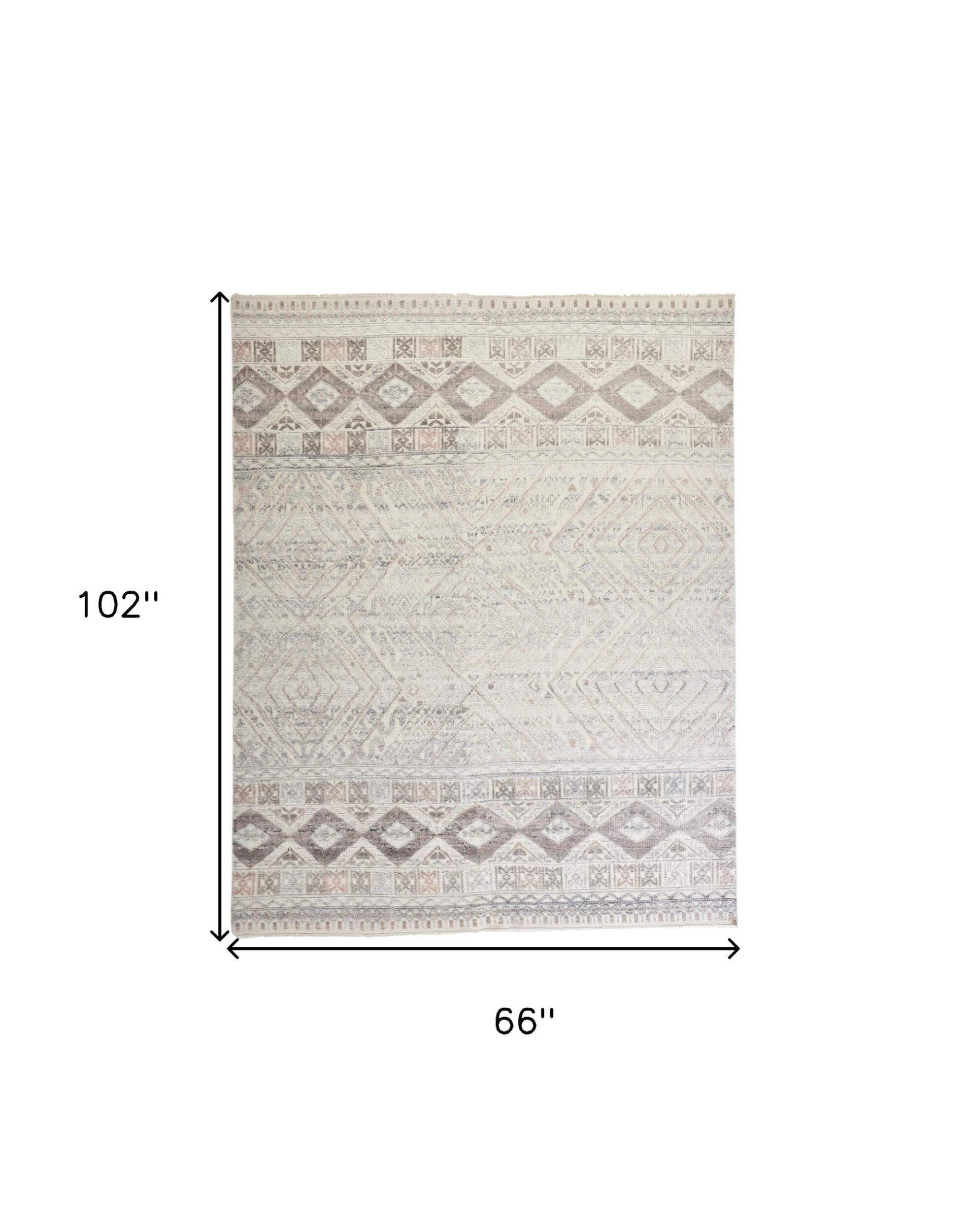 HomeRoots 512566 8 x 10 ft. Gray Ivory & Blue Geometric Hand Knotted Rectangle Area Rug