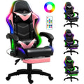 Czlolo Gaming Chair, Racing Style RGB LED Lights Gaming Chairs for Adults and Kids, Lumbar Massager Gamer Chair, High Back Recli