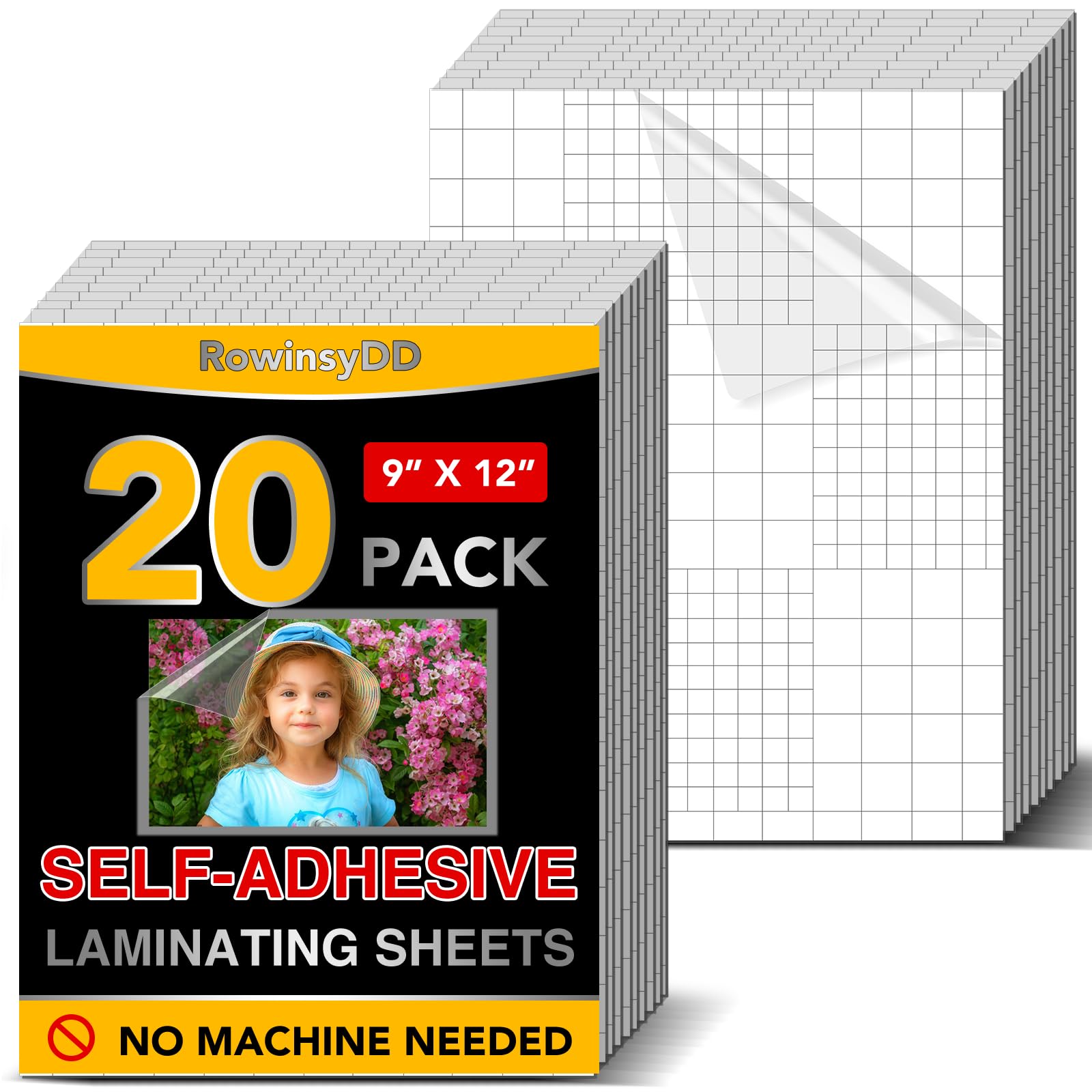 20 Pcs Self-Adhesive Laminating Sheets, 9 X 12 Inches Clear Laminating Sheets No Machine Needed Self Sealing Laminate Sheets