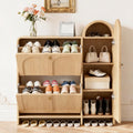 Arched Cabinet with DoorsShoe Cabinet,Hidden Shoe Rack,Shoe Stand for Entryway Compact Shoe Storage in Oak Finishes,MidCentury