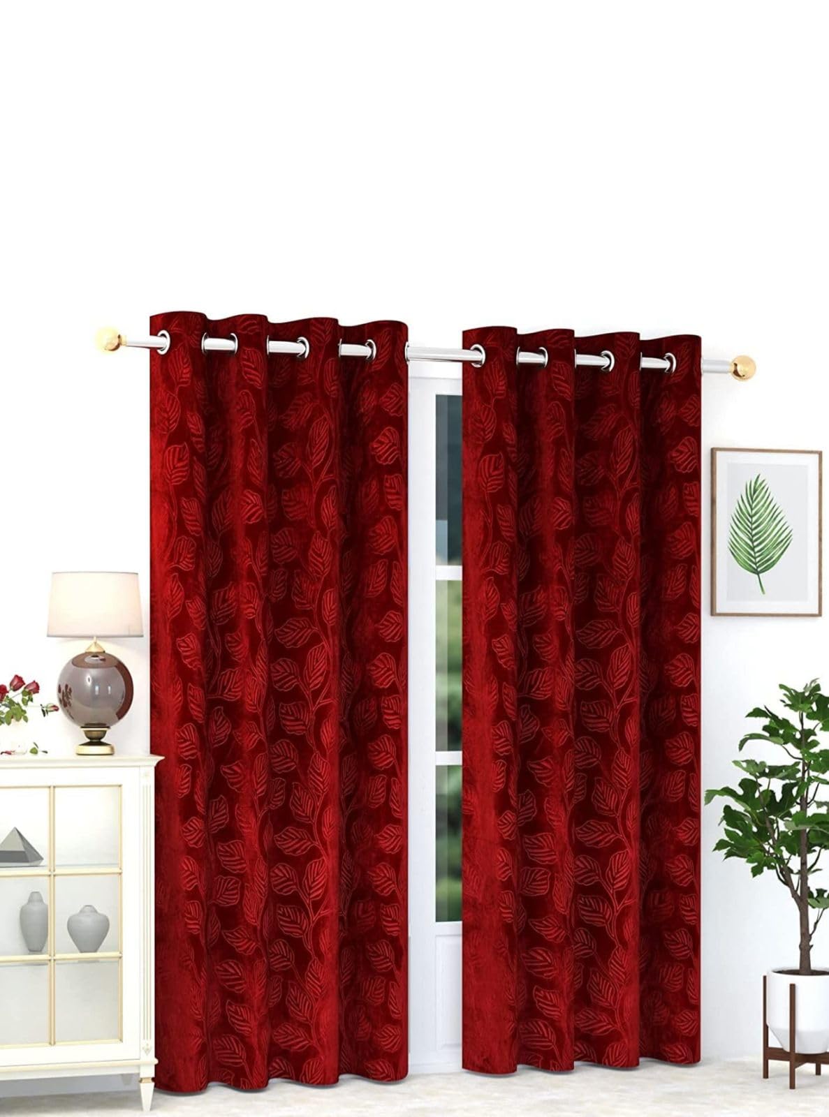Rensum Velvet 7Ft Door Curtains Pack of 2 | Room Darkening Curtain Drapes for Living Room Bedroom Kitchen | Home Office Decorati