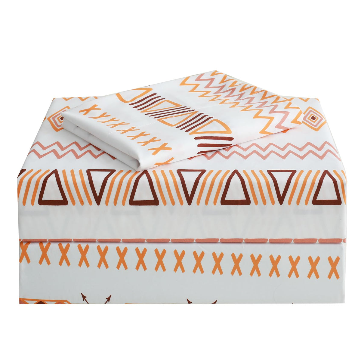 Jsd Orange Boho Sheet Set Twin Size, Soft Geometric Printed Microfiber Sheets Extra Deep Pocket Wrinkle Free