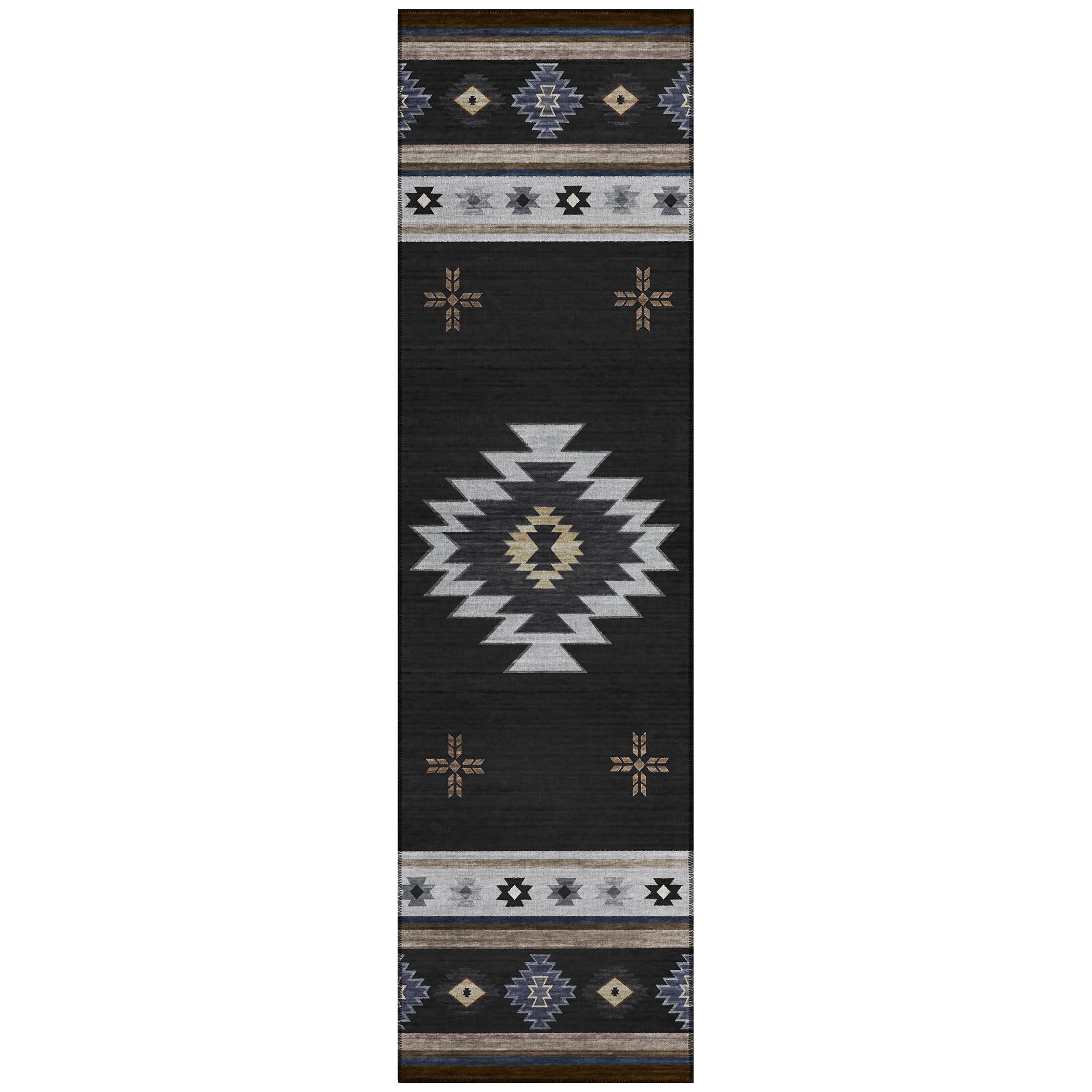 Addison Rugs Sonora Aso34 Black 2'3" X 7'6" Indoor Outdoor Runner Rug, Easy Clean, Machine Washable, Non Shedding, Bedroom, Living Room, Dining Room, Kitchen, Patio Rug