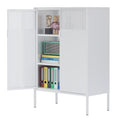 Ustamio White Metal Storage Cabinet With Doors And Shelves, 3 Tier Metal Office Storage Cabinet, Metal Locker Storage Cabinet Fo