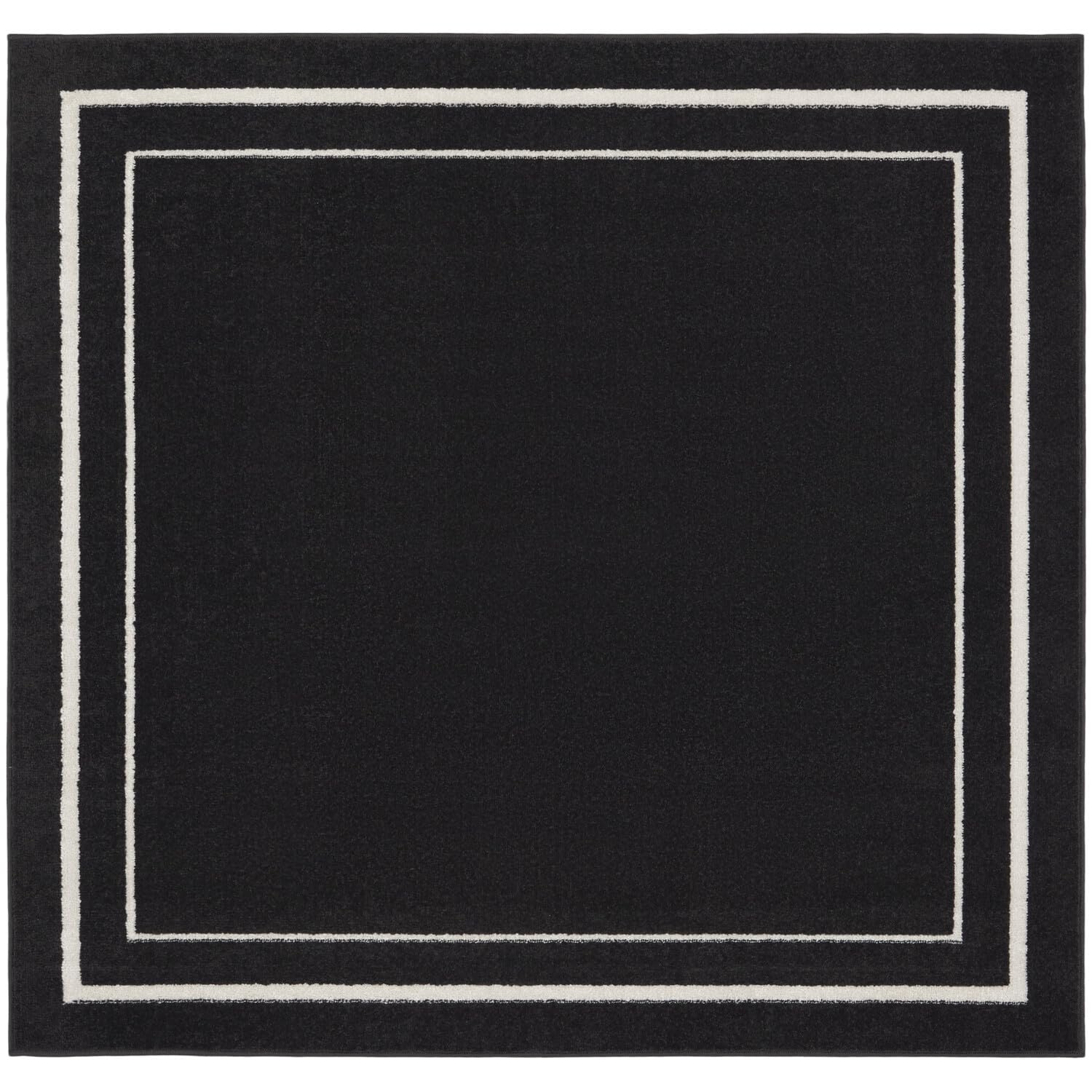 Nourison Essentials Indoor/Outdoor Black Ivory 5 x square Area -Rug, Easy -Cleaning, Non Shedding, Bed Room, Living Room, Dinin