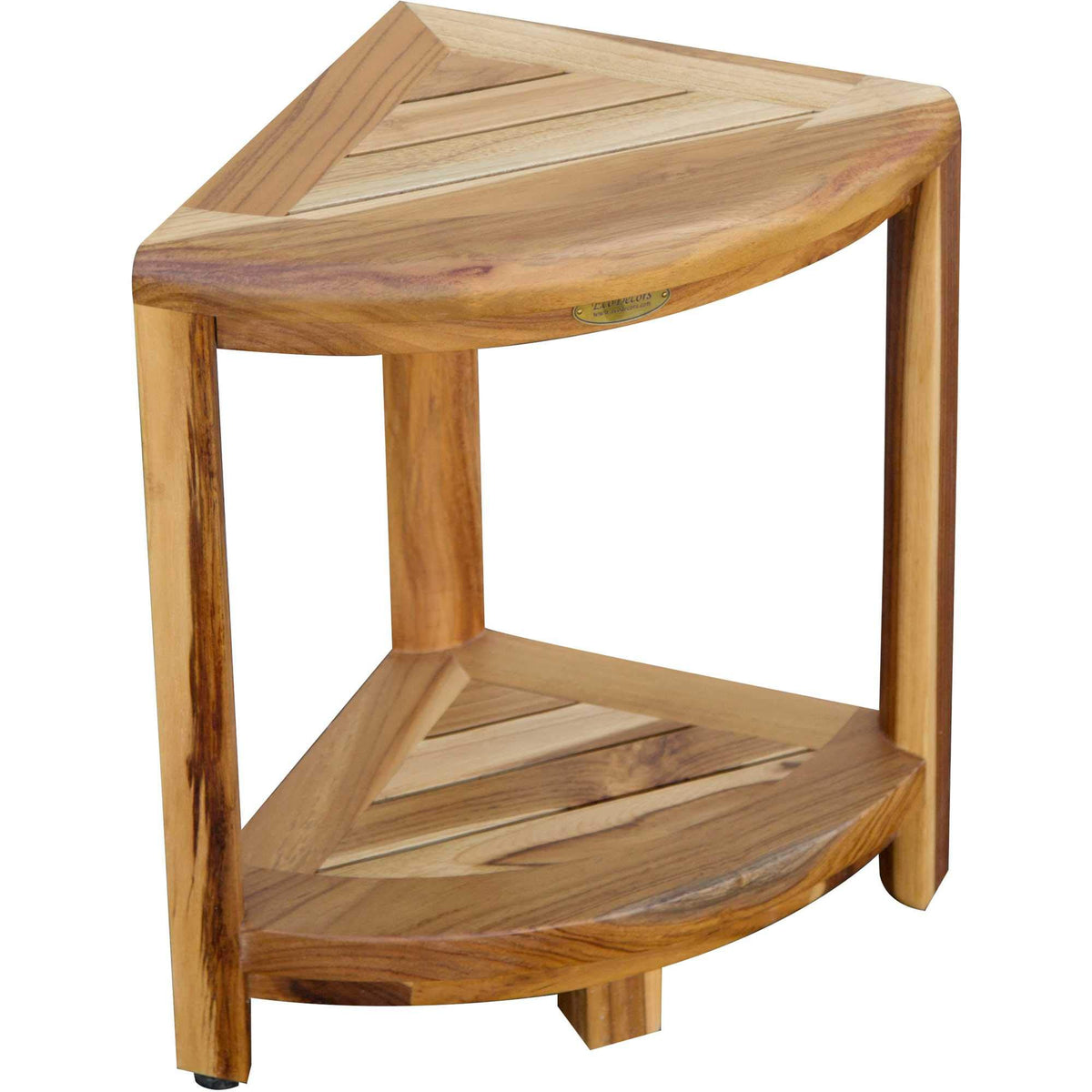 HomeRoots 17' Compact Teak Corner Shower Stool with Shelf in Natural Finish