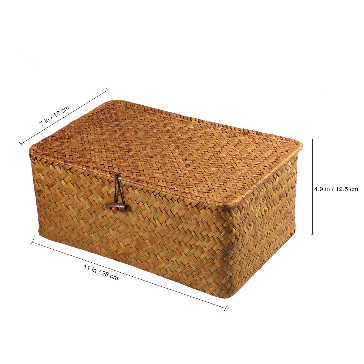 Rattan Storage Basket Makeup Organizer Multipurpose Container With Lid (L)