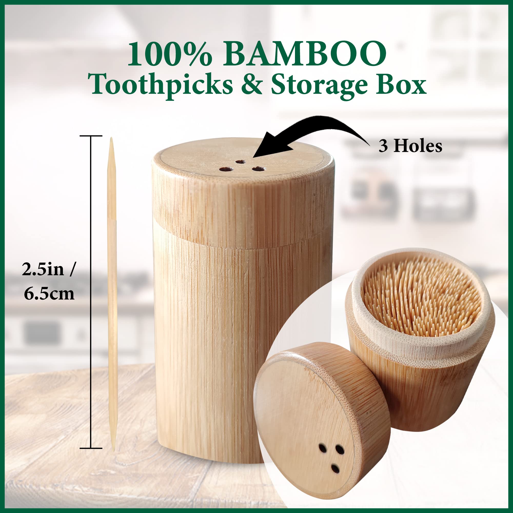 Boonboo Bamboo Toothpicks And Holder, Double-Sided, 450 Counts