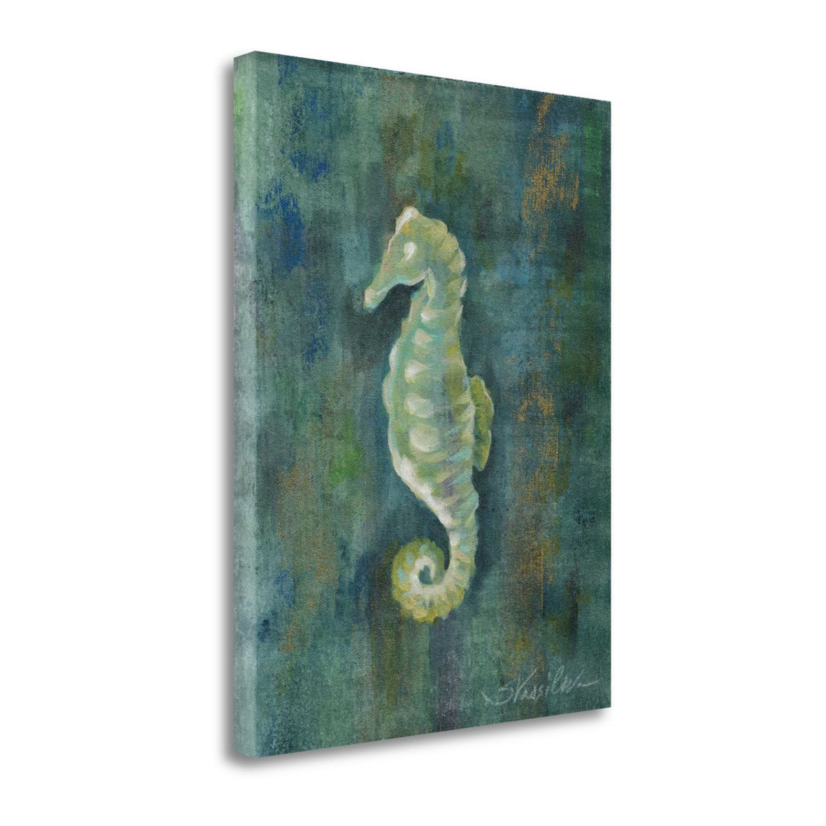 35' Aqua Blue Seahorse Giclee Wrap Canvas Wall Art