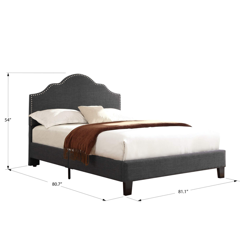 Wallace & Bay Kirby Upholstered Bed with Nailhead, King, Dark Gray