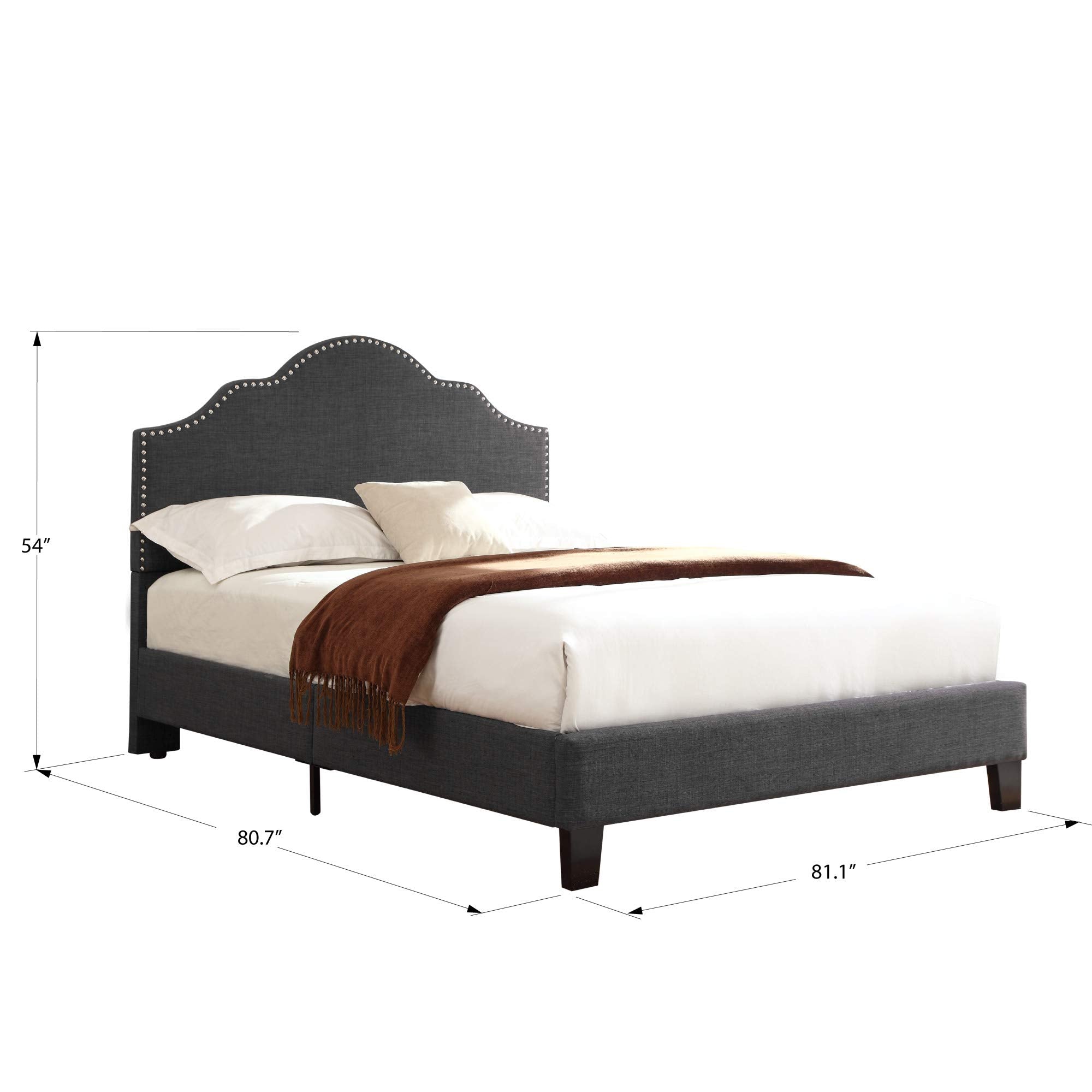 Wallace & Bay Kirby Upholstered Bed with Nailhead, King, Dark Gray