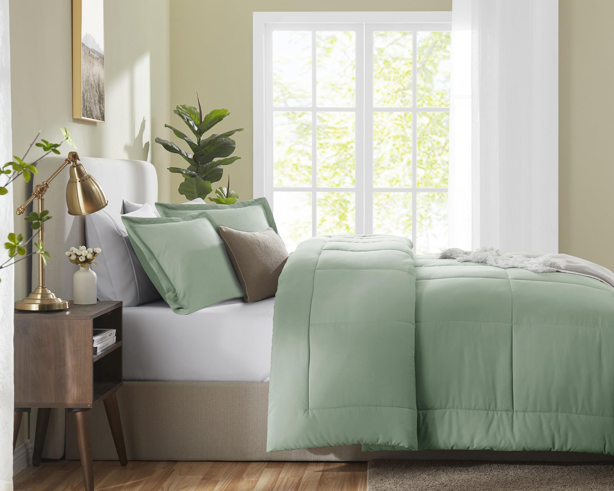 Cozylux Full Size Comforter Sets - Sage Green Comforter Full Size, 3 Pieces Box Stitched Soft Lightweight Bed Set, All Season Bedding Sets With 1 Down Alternative Comforter And 2 Pillow Shams
