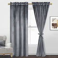 Jiuzhen Grey Blackout Velvet Curtains 84 Inches For Living Room Thermal Insulated Room Darkening Grey Curtains Thick Velvet Wind