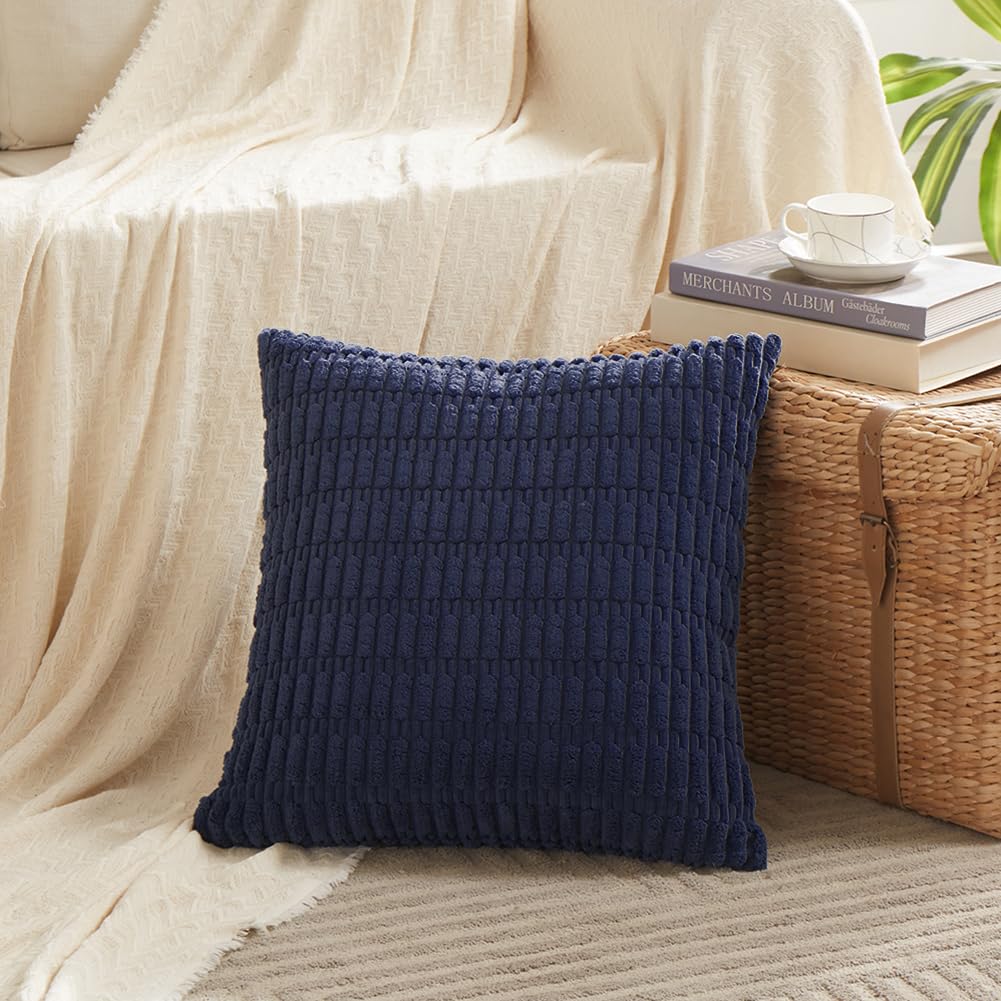 Fancy Homi Navy Blue Decorative Throw Pillow Covers 18X18 Inch For Living Room Couch Bed Sofa, Soft Corduroy Square Cushion Case