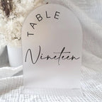 Jinmury Frosted Arch Wedding Table Numbers 1-15 With Stands, 5X7 Inch Frosted Arch Acrylic Sign With Black Letters, Frosted Arch