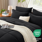 Cozylux Queen Comforter Set - 7 Pieces Bed In A Bag Set Black Queen, Complete Bedding Sets Bed Set For All Season With Comforter, Flat Sheets, Fitted Sheet, Pillowcases & Shams