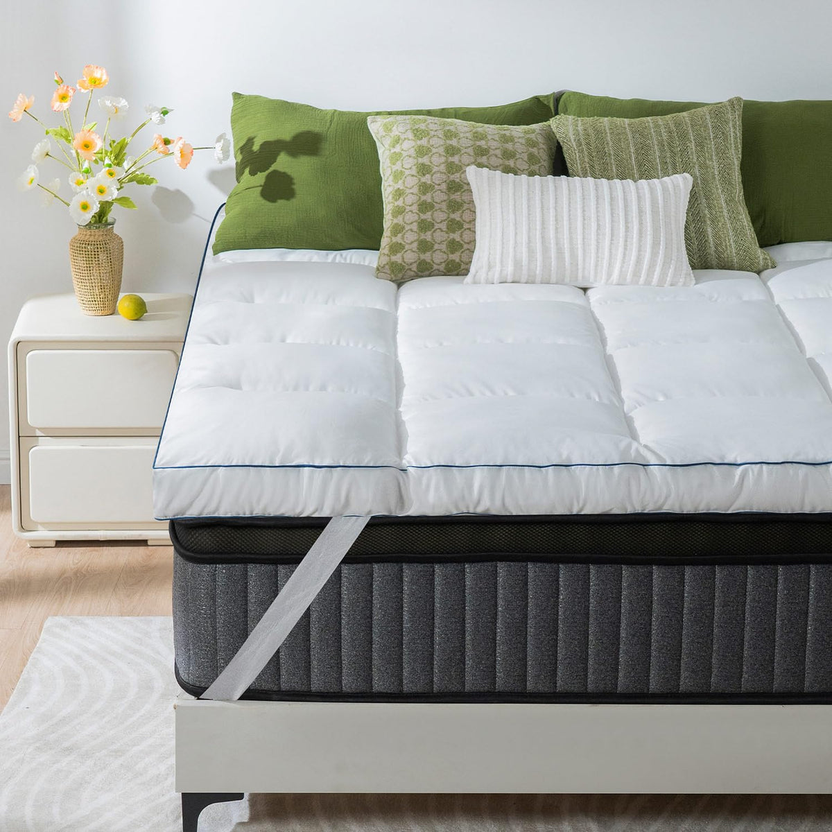 Queen Rose Mattress Topper Full Size, Pillow Top Extra Thick Mattress Pad, Soft Baffle Box Overfilled Down Alternative For Back