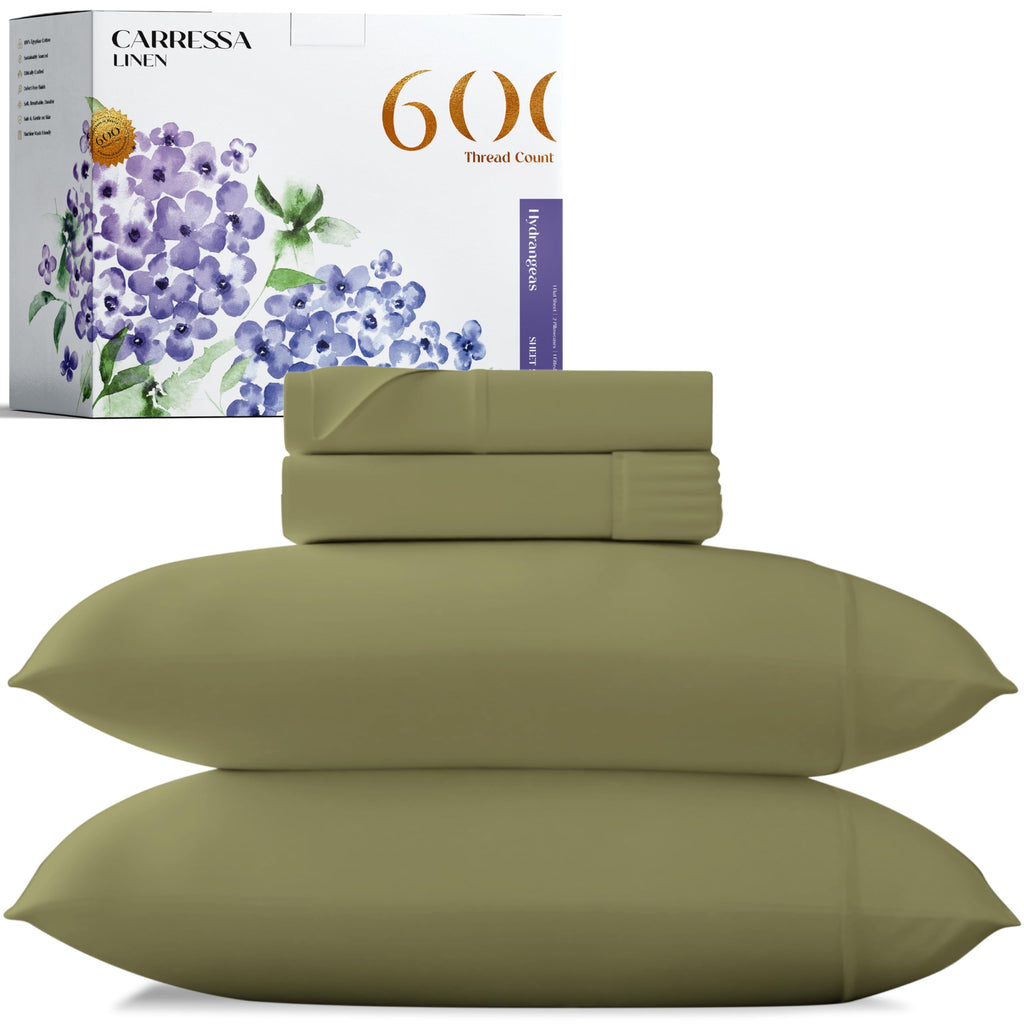Carressa Linen Luxury Egyptian Cotton 4 Pc Full Size Sheet Set - 600 Thread Count Deep Pocket Fitted And Flat Sheets, Soft, Cool